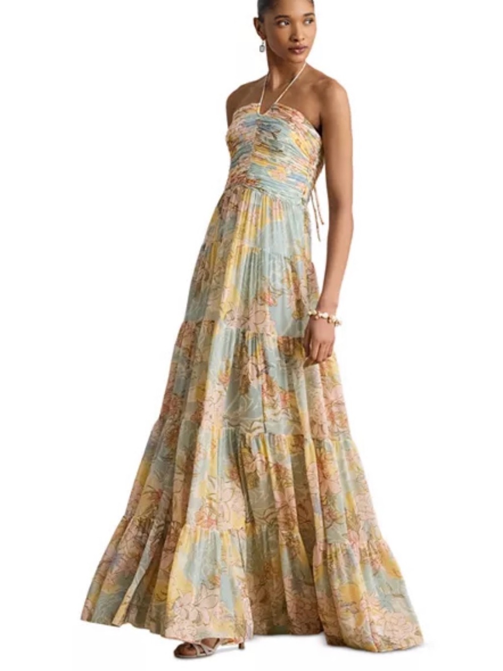 Ralph Lauren Floral Georgette Tiered Halter Gown - Like new! Retails for $345
